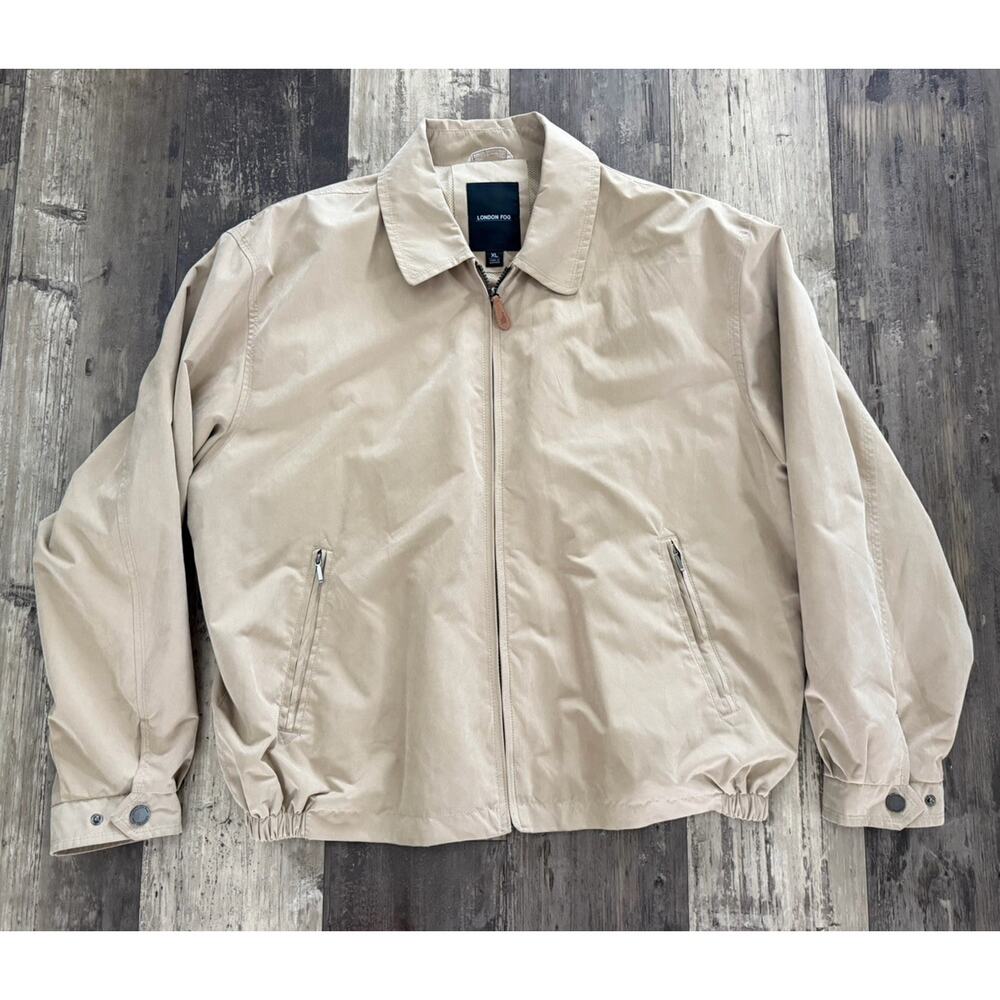 London Fog Men’s XL Beige Full Zip Lightweight Jacket Windbreaker Mesh Lined